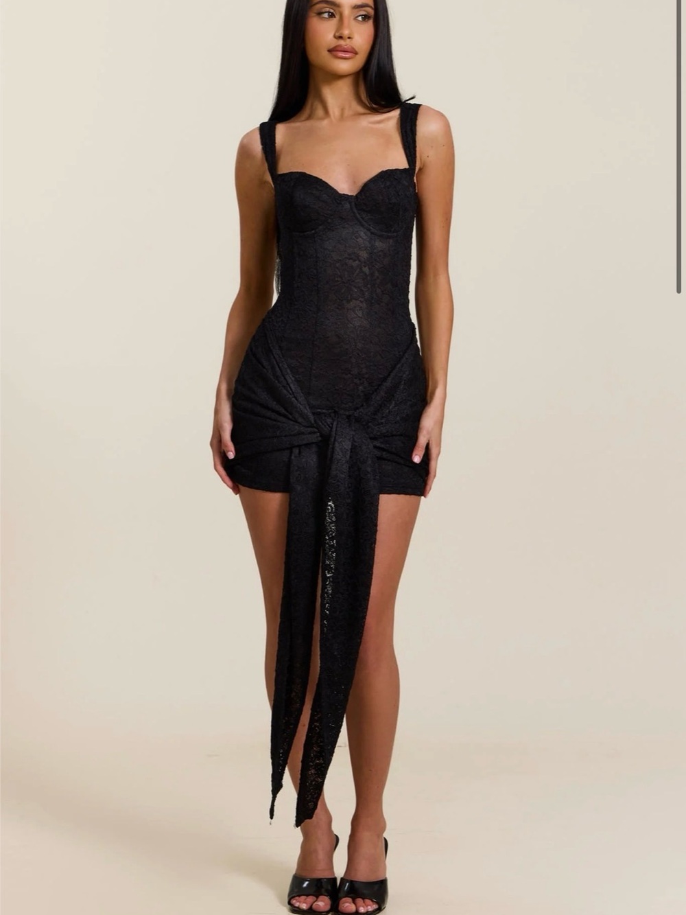 Mars the Label Tie Front Lace Mini Dress‎ Size US 8 UK black